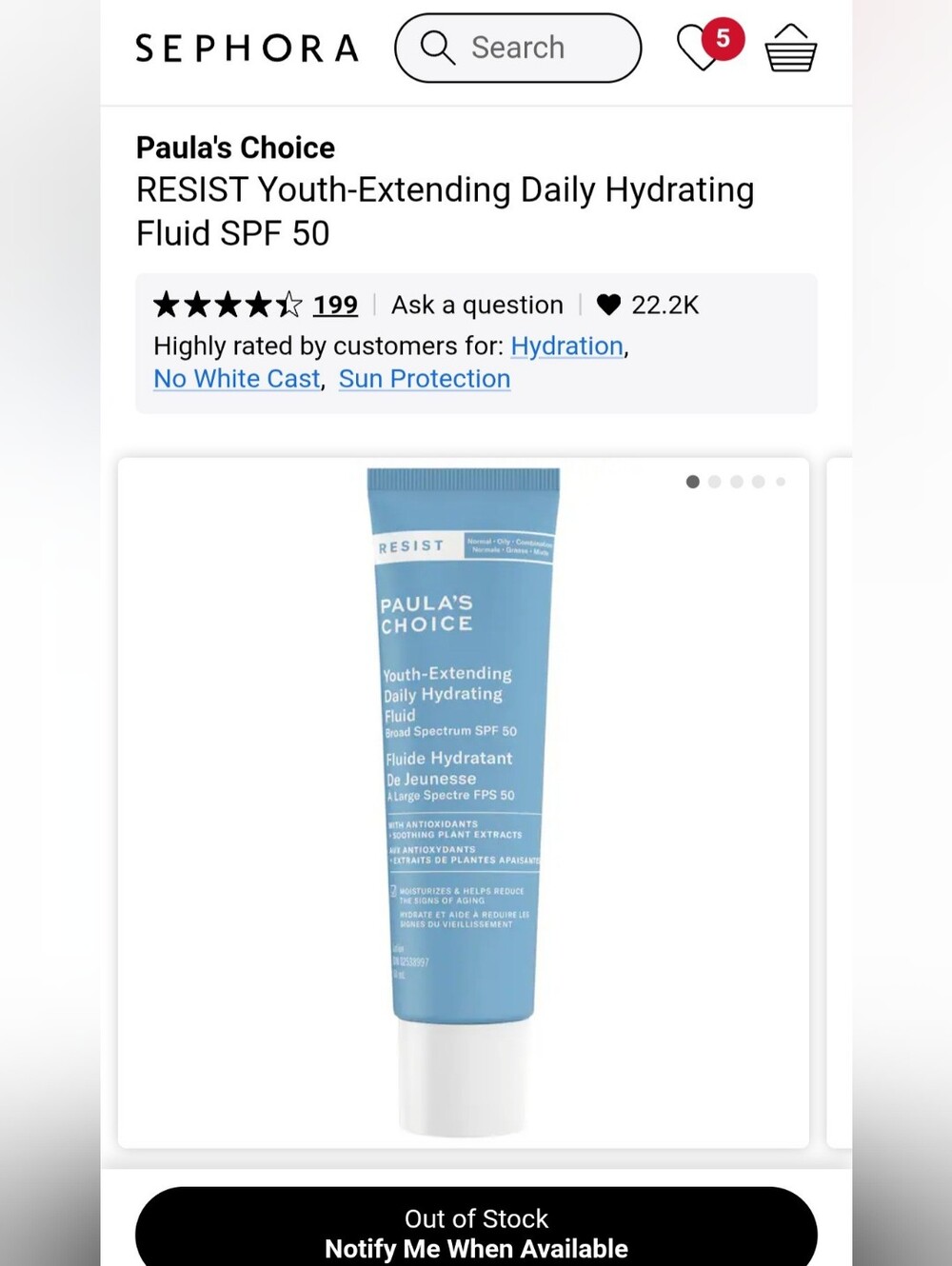 Paula's Choice RESIST Youth-Extending Daily Hydrating Fluid SPF 50 – Blue 60 ml
